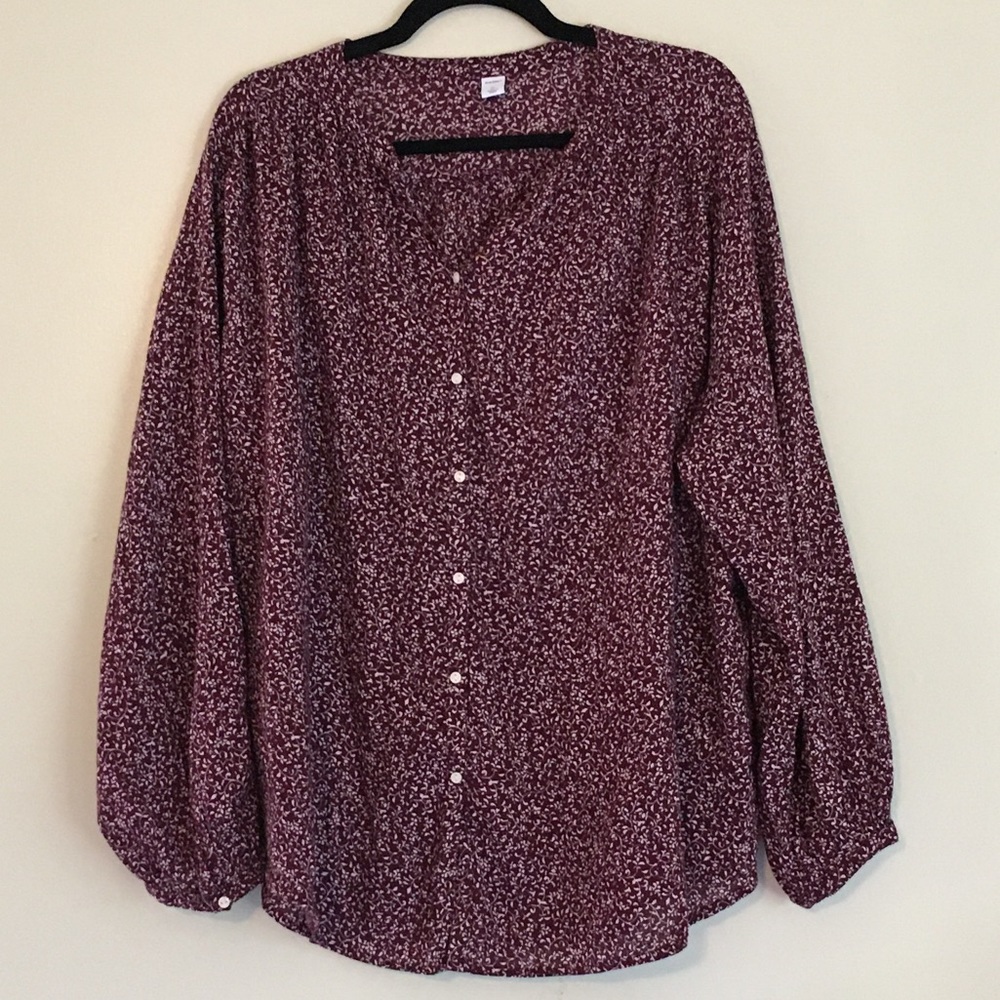 EUC Old Navy Maroon Button-Down Blouse, Size XL